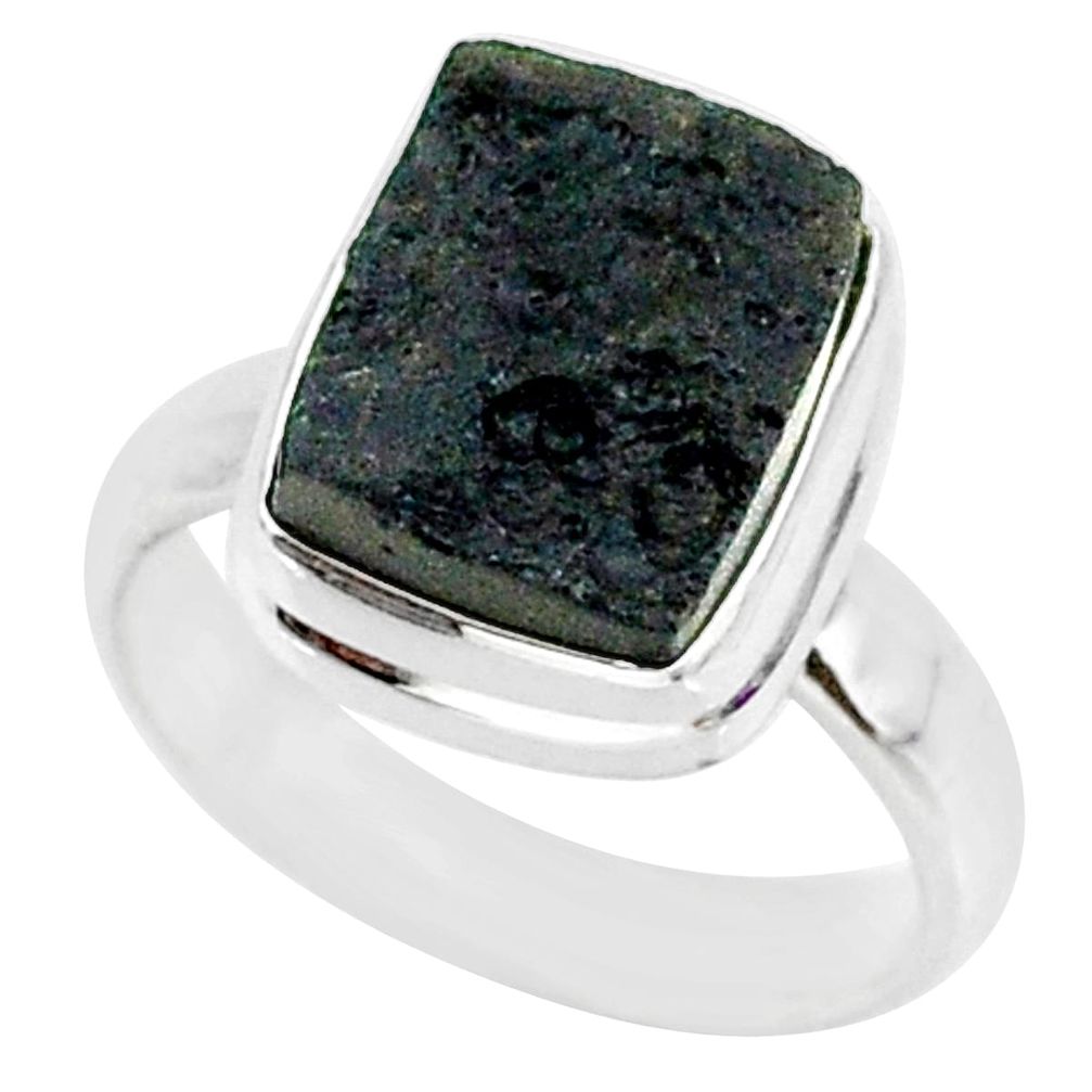 5.47cts natural black tektite 925 sterling silver ring jewelry size 6 r88685