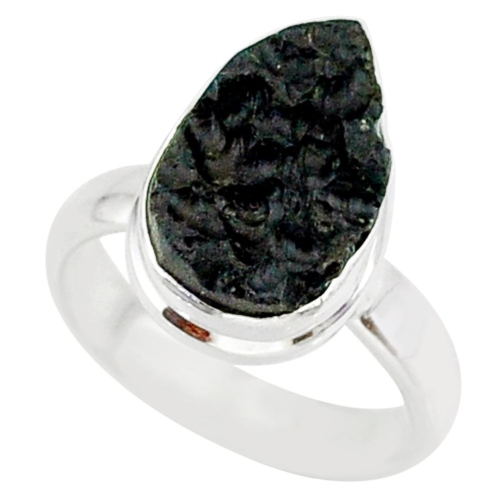 5.42cts natural black tektite 925 sterling silver ring jewelry size 6 r88700