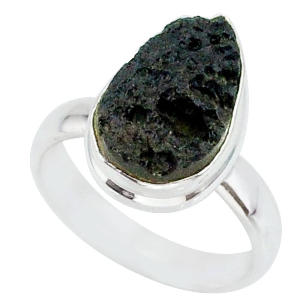 5.73cts natural black tektite 925 sterling silver ring jewelry size 6 r88715