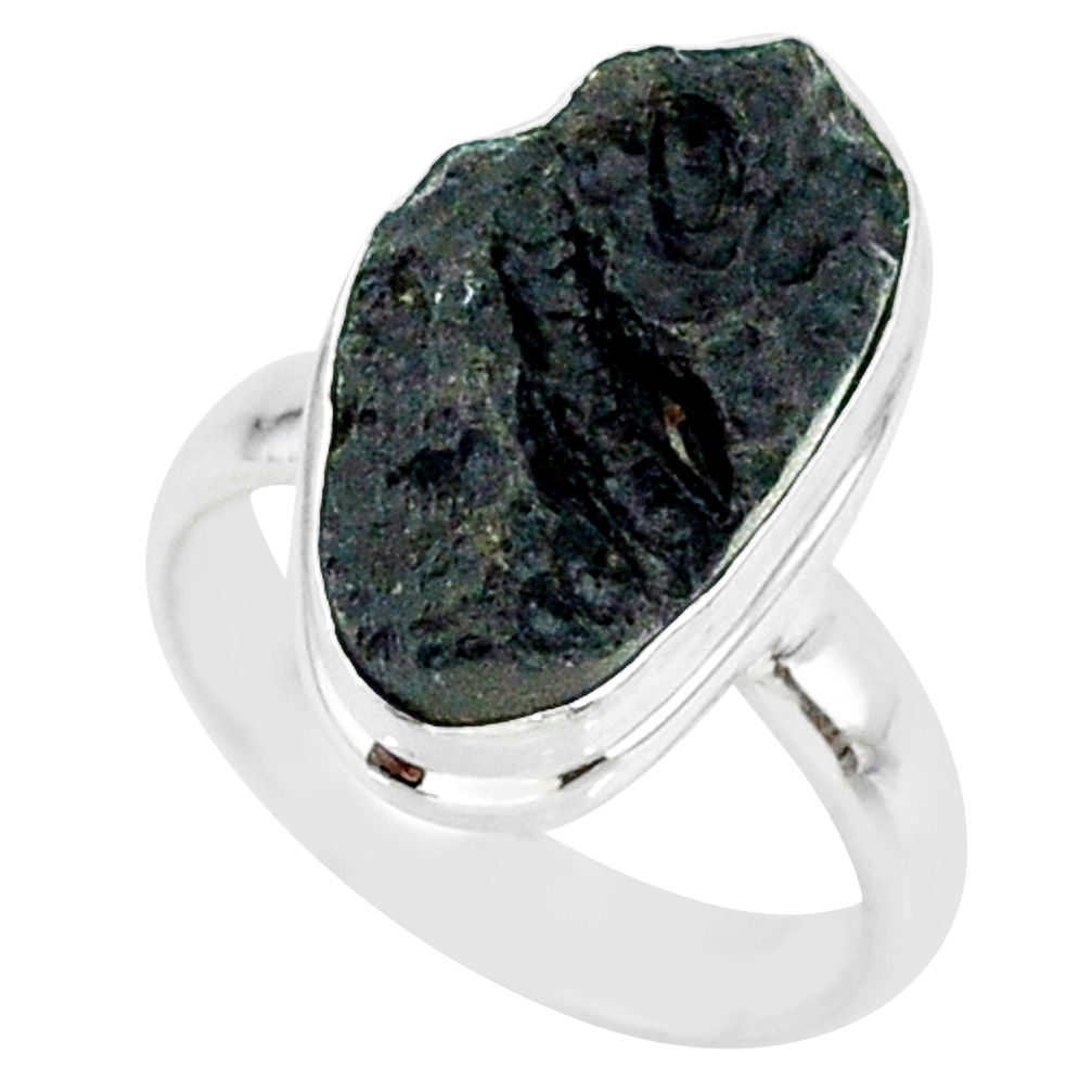 7.73cts natural black tektite 925 sterling silver ring jewelry size 6 r88716