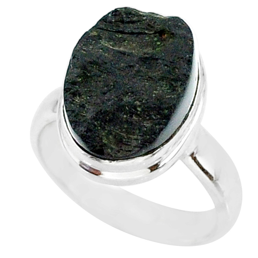 5.47cts natural black tektite 925 sterling silver ring jewelry size 6 r88725