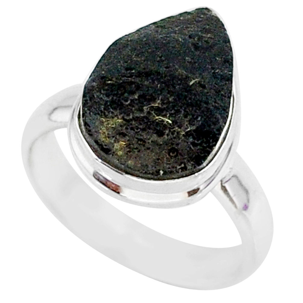 5.23cts natural black tektite 925 sterling silver ring jewelry size 6 r88742