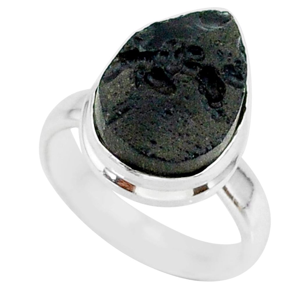 6.63cts natural black tektite 925 sterling silver ring jewelry size 6 r88750