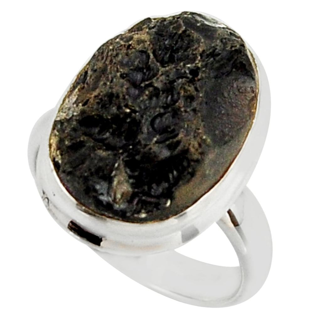 10.19cts natural black tektite 925 sterling silver ring jewelry size 7 r42449