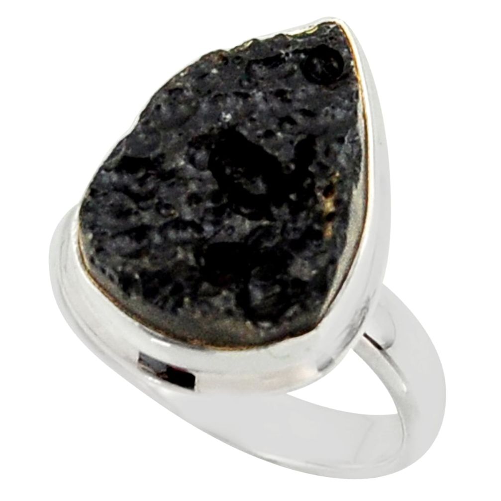 9.65cts natural black tektite 925 sterling silver ring jewelry size 7 r42458