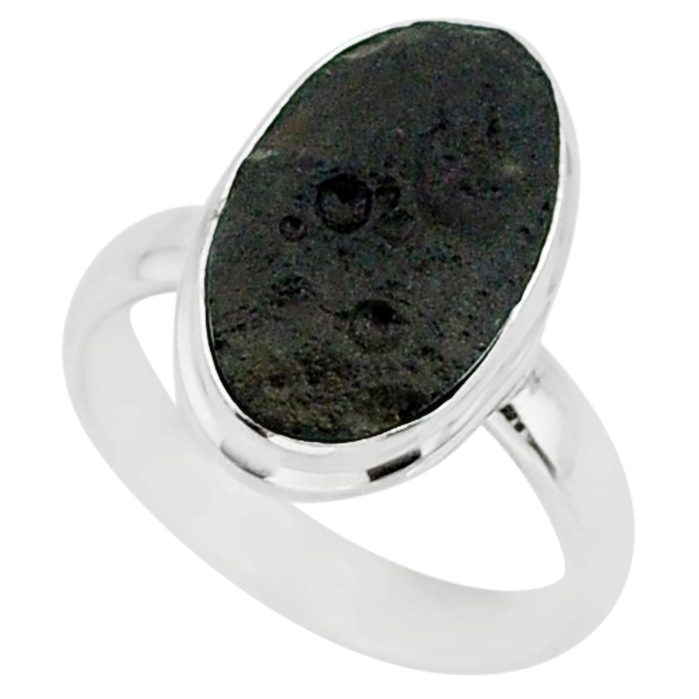 7.39cts natural black tektite 925 sterling silver ring jewelry size 7 r88674
