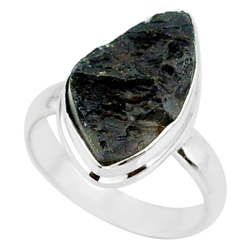 6.80cts natural black tektite 925 sterling silver ring jewelry size 7 r88682