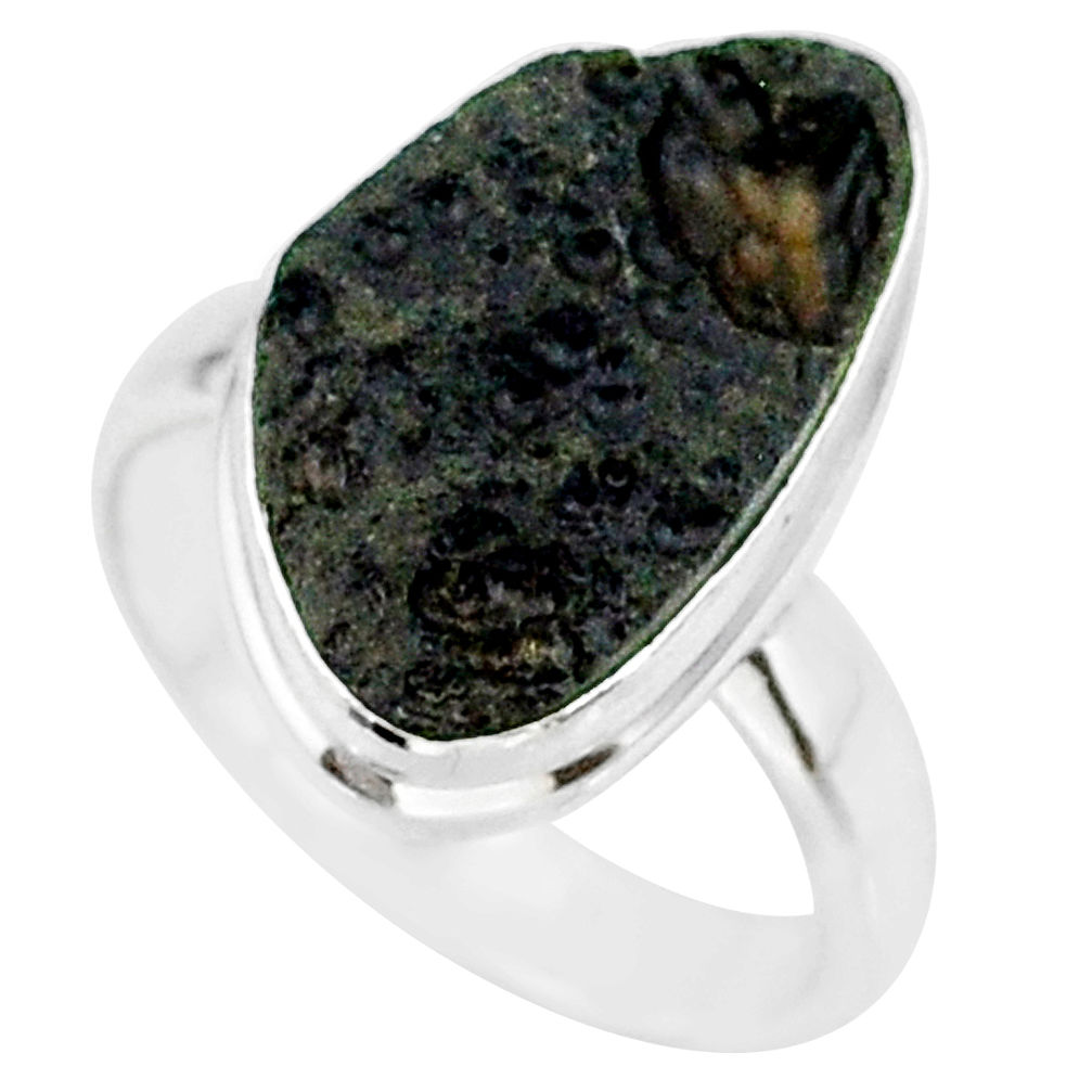 8.33cts natural black tektite 925 sterling silver ring jewelry size 7 r88705