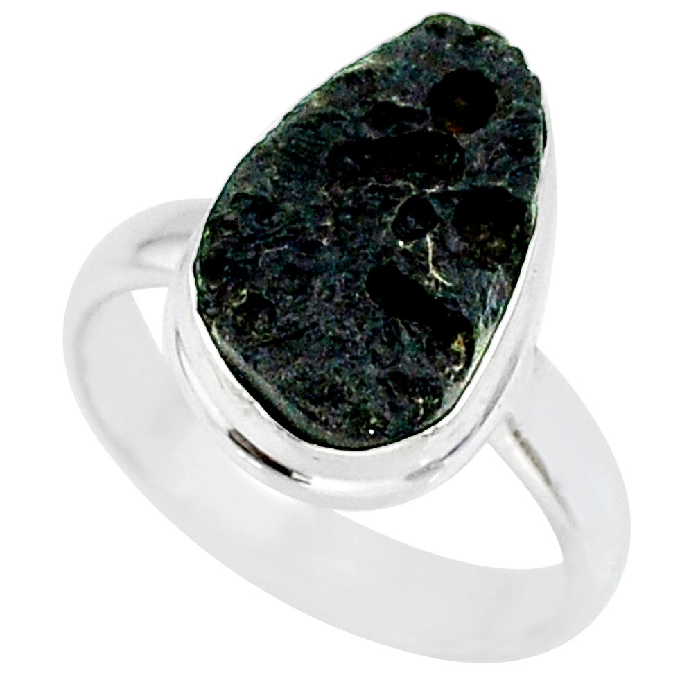 7.12cts natural black tektite 925 sterling silver ring jewelry size 7 r88720