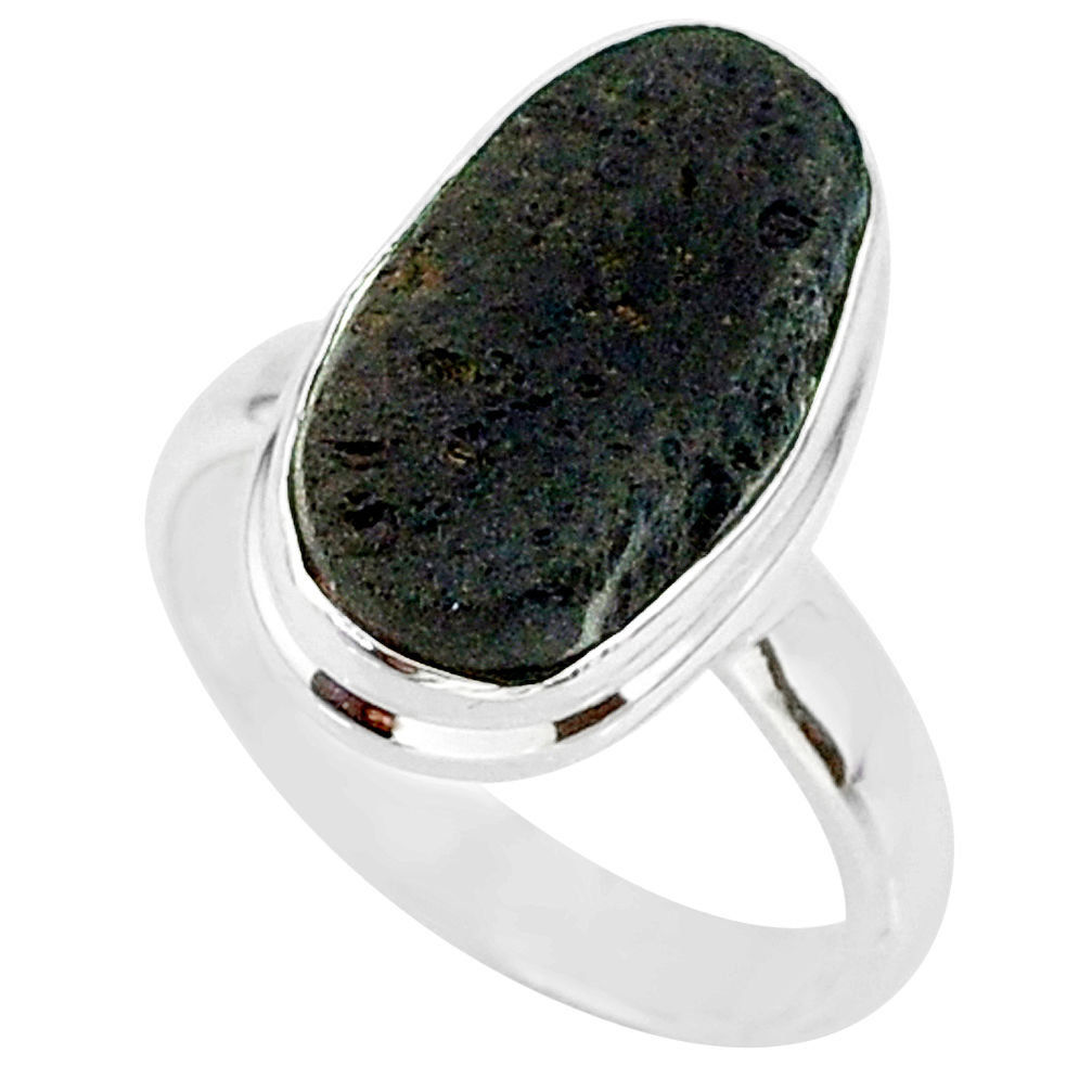 6.93cts natural black tektite 925 sterling silver ring jewelry size 7 r88721