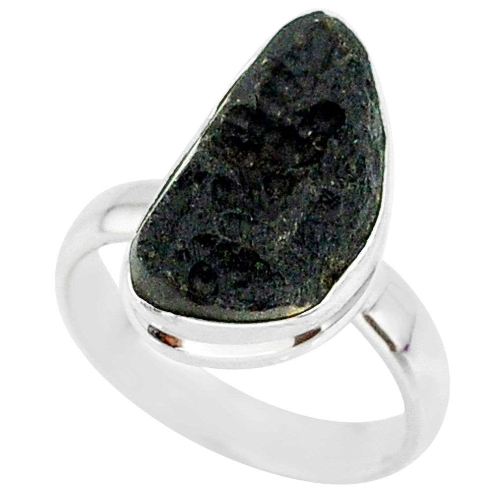 6.62cts natural black tektite 925 sterling silver ring jewelry size 7 r88738