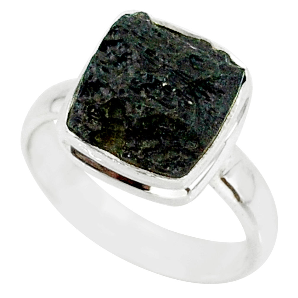 5.23cts natural black tektite 925 sterling silver ring jewelry size 7 r88740