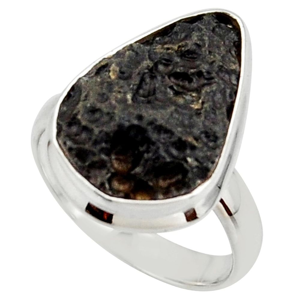 13.15cts natural black tektite 925 sterling silver ring jewelry size 8 r42445