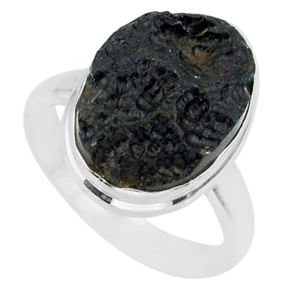 9.82cts natural black tektite 925 sterling silver ring jewelry size 8 r88662