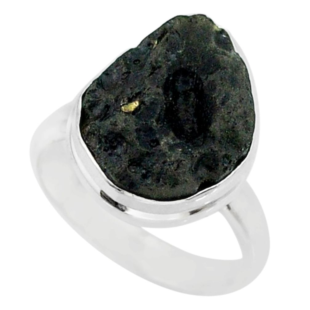 10.70cts natural black tektite 925 sterling silver ring jewelry size 8 r88680