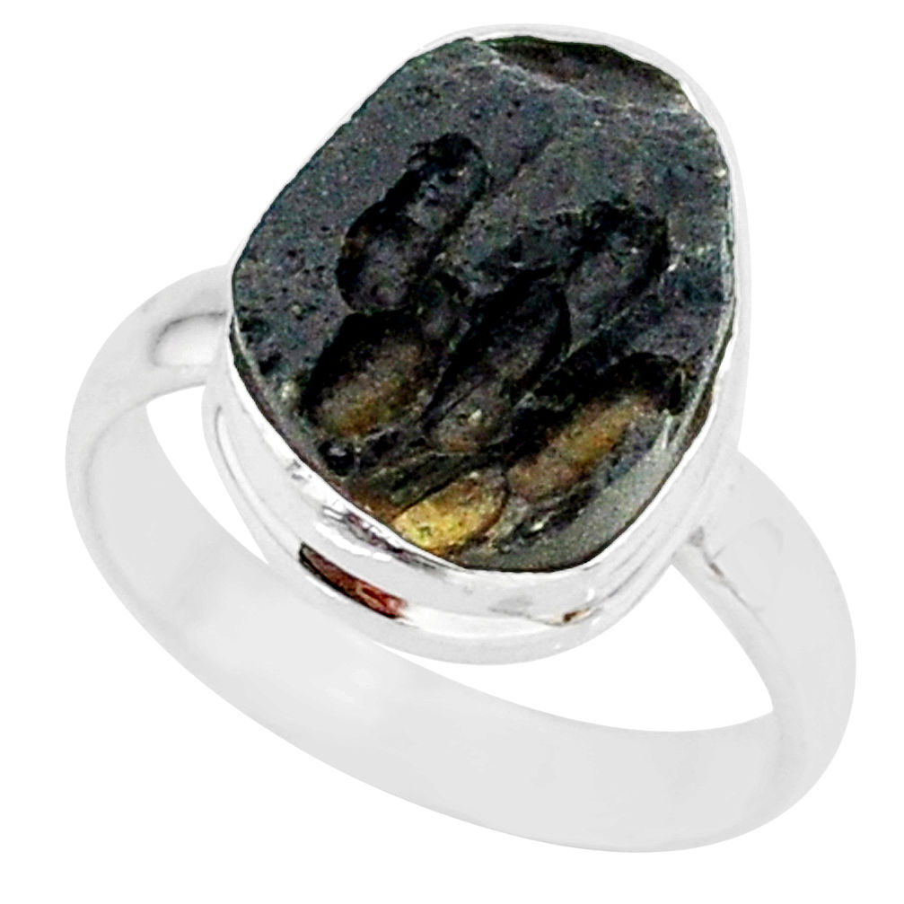 7.84cts natural black tektite 925 sterling silver ring jewelry size 8 r88689