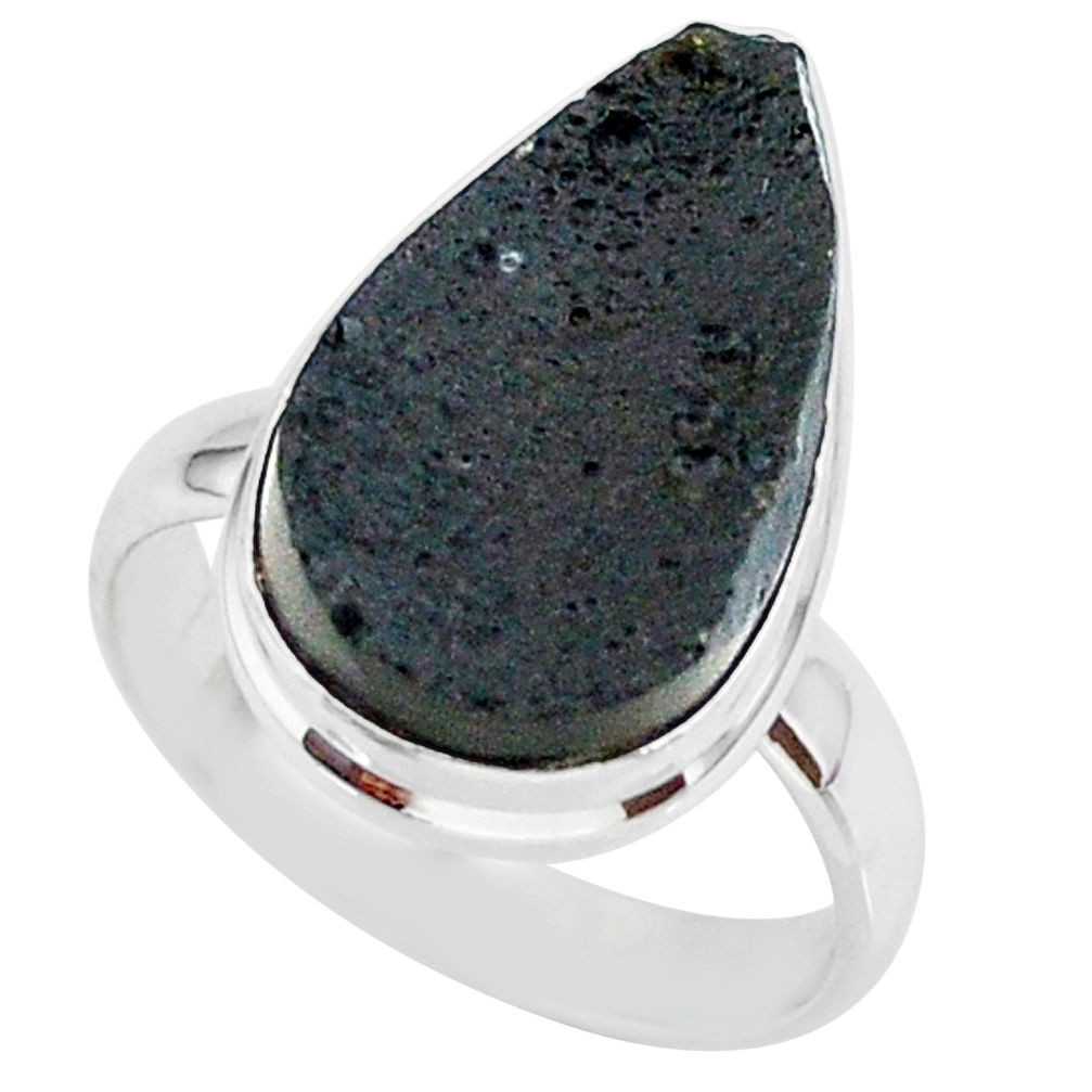 9.82cts natural black tektite 925 sterling silver ring jewelry size 8 r88696