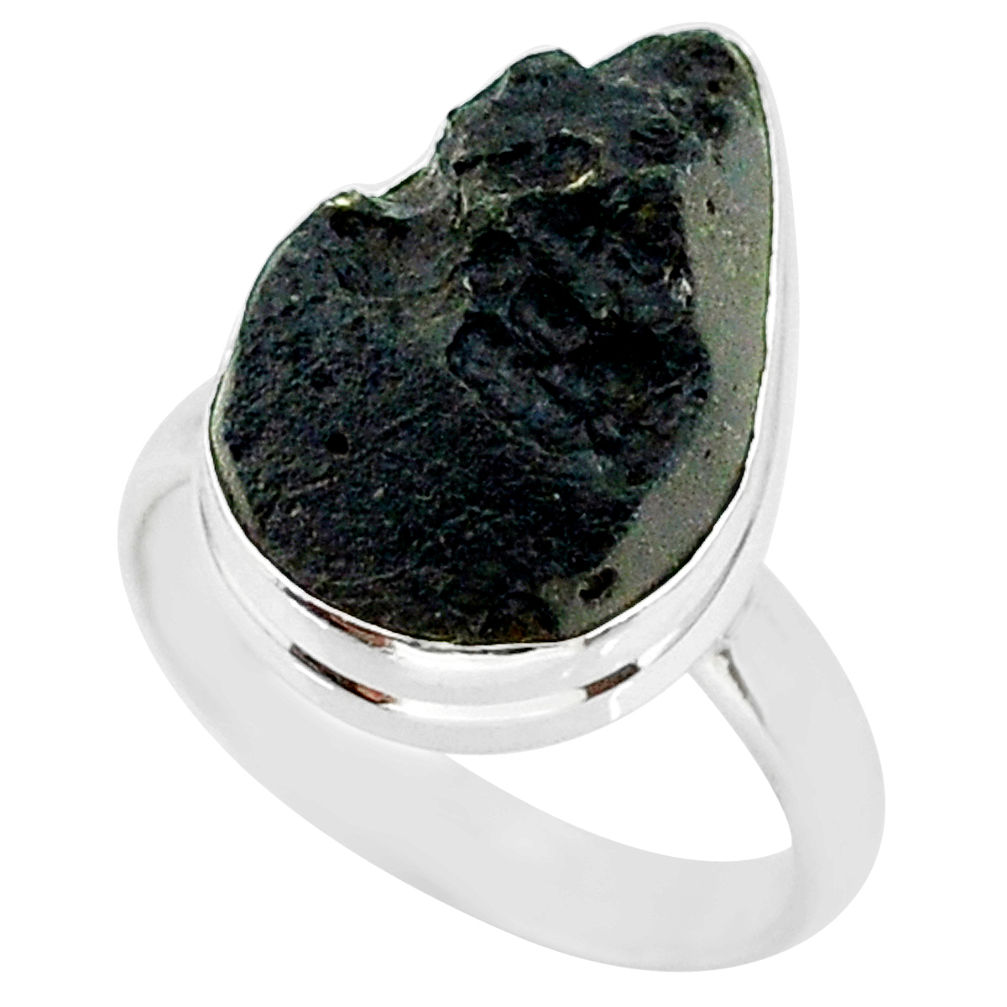 10.72cts natural black tektite 925 sterling silver ring jewelry size 8 r88712