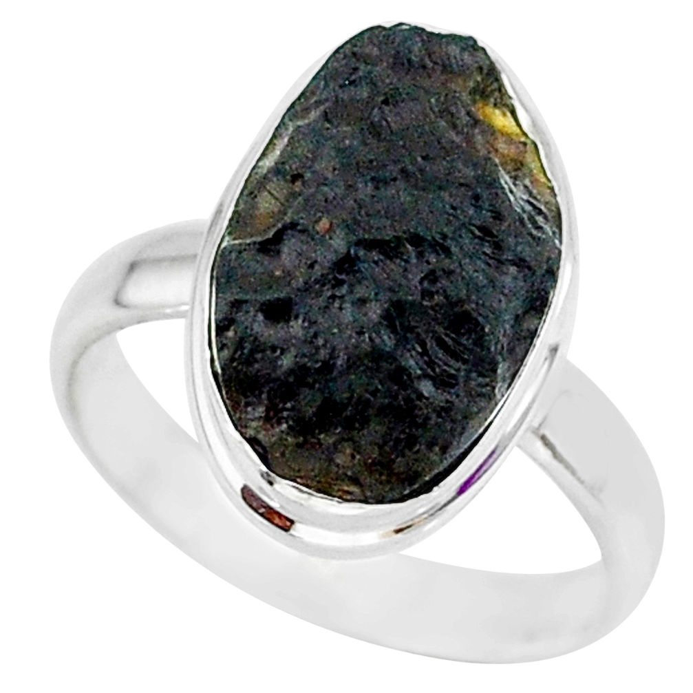 8.21cts natural black tektite 925 sterling silver ring jewelry size 9 r88683