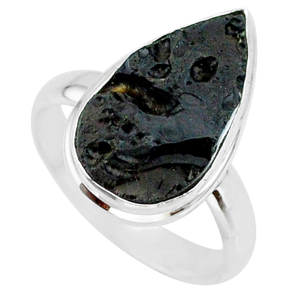 8.98cts natural black tektite 925 sterling silver ring jewelry size 9 r88708