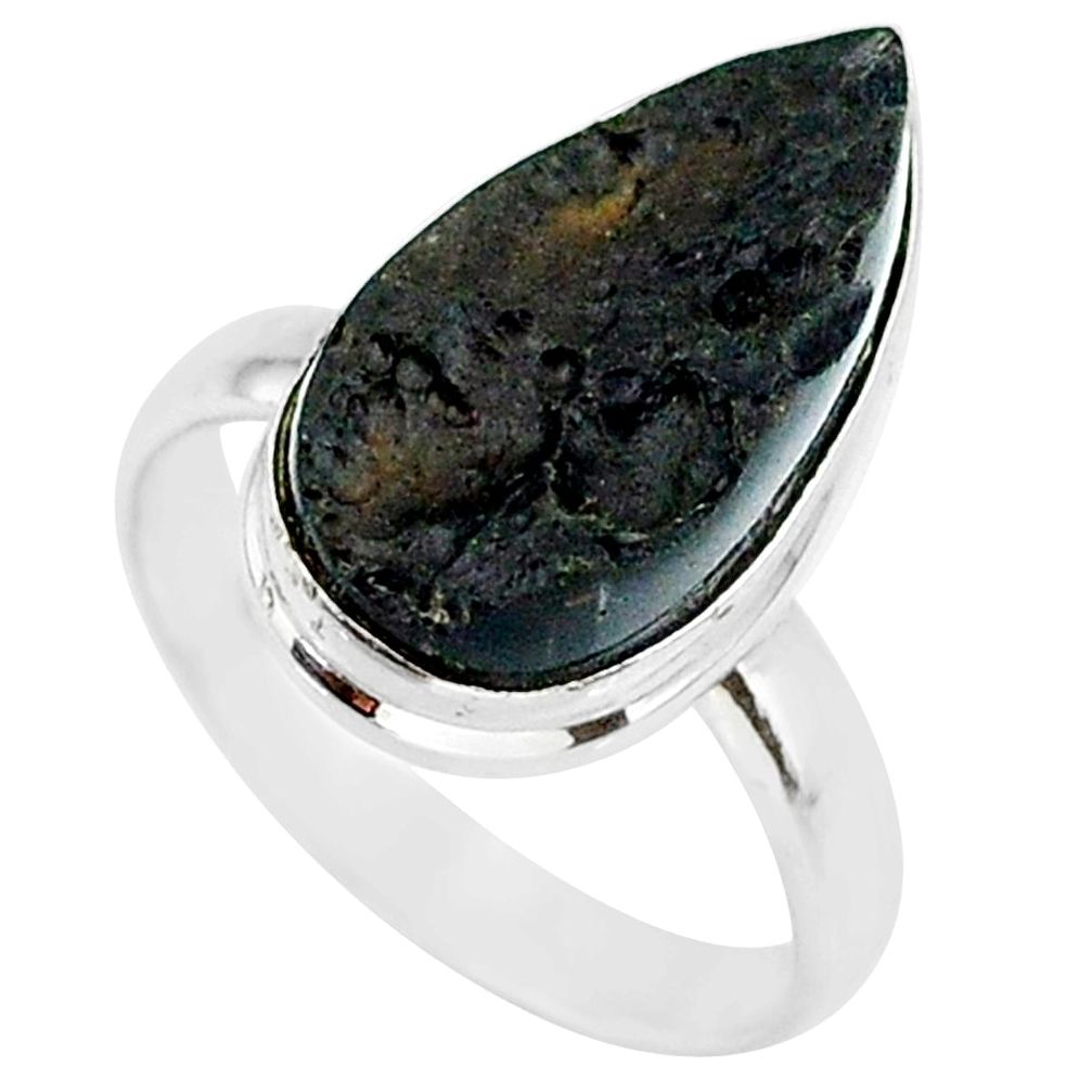 9.59cts natural black tektite 925 sterling silver ring jewelry size 9 r88710