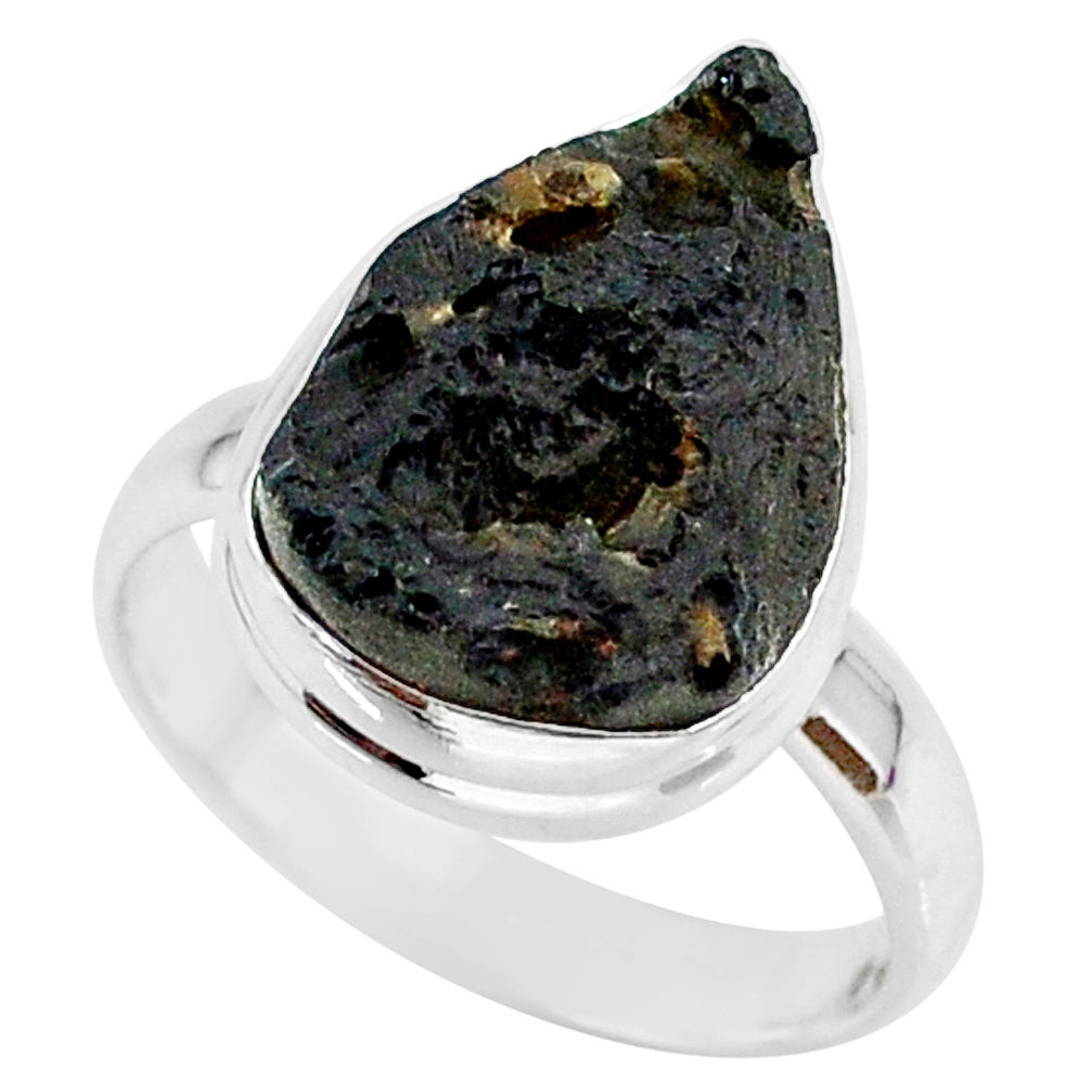 9.86cts natural black tektite 925 sterling silver ring jewelry size 9 r88746