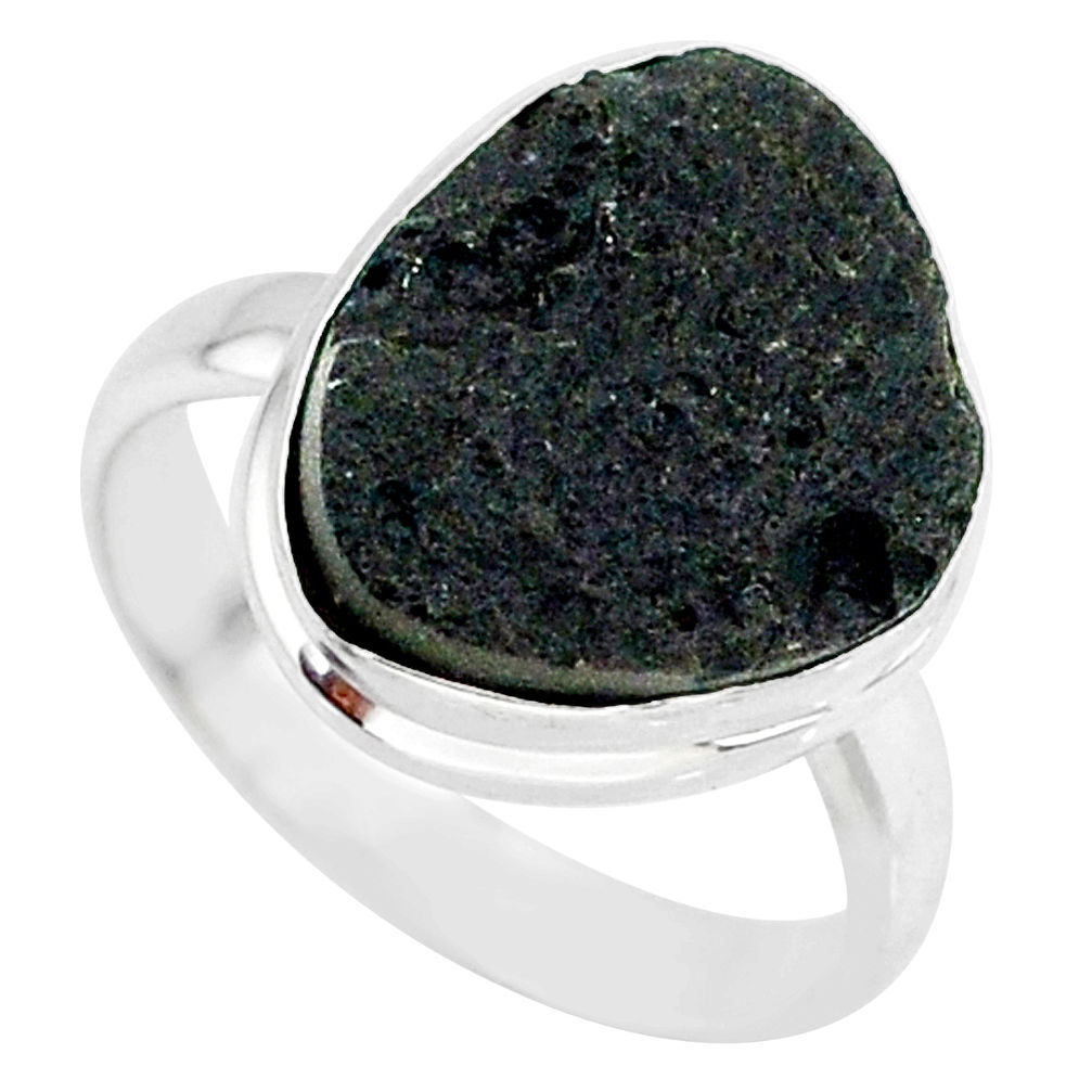 10.96cts natural black tektite 925 sterling silver ring jewelry size 9 r88748