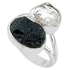 9.18cts natural black tektite herkimer diamond 925 silver ring size 8 t14250