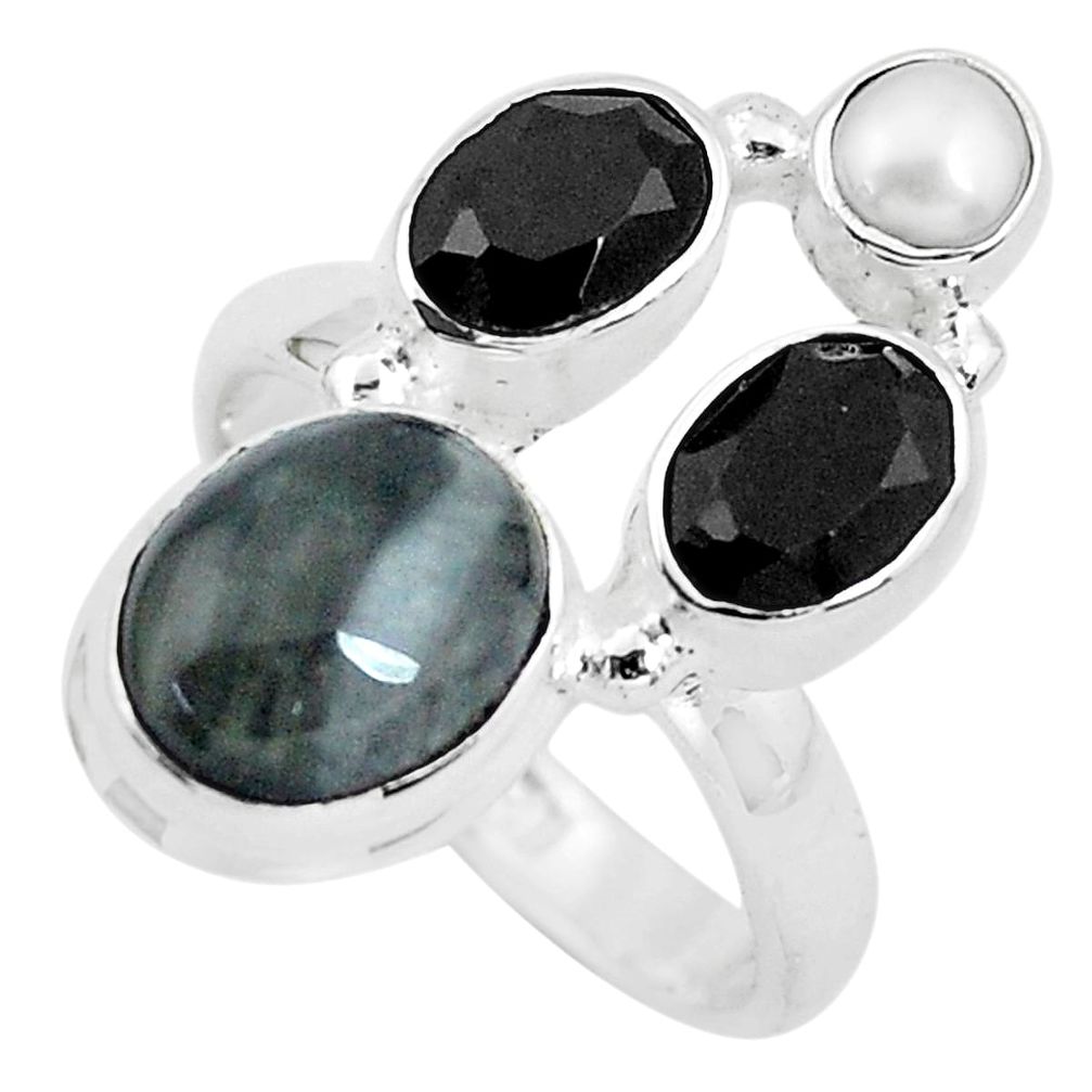 8.14cts natural black toad eye onyx 925 sterling silver ring size 7 p52716