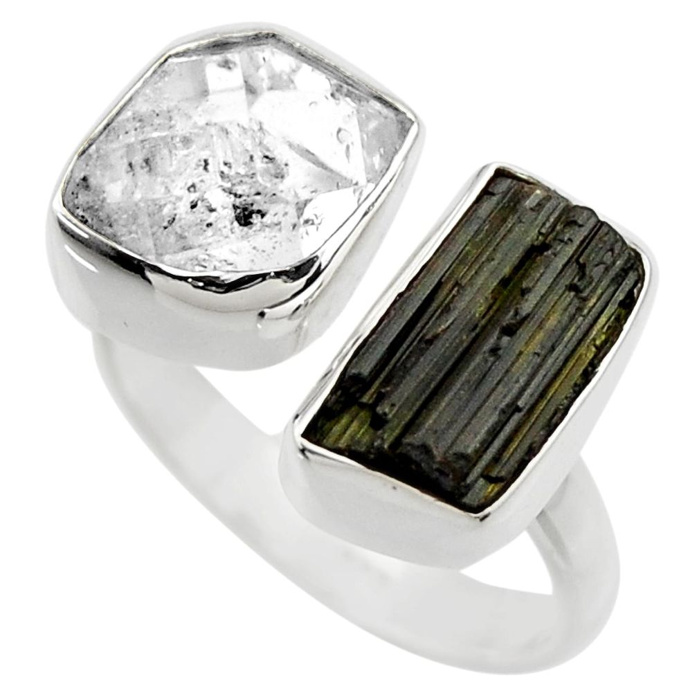 12.07cts natural black tourmaline rough 925 silver adjustable ring size 7 r29585
