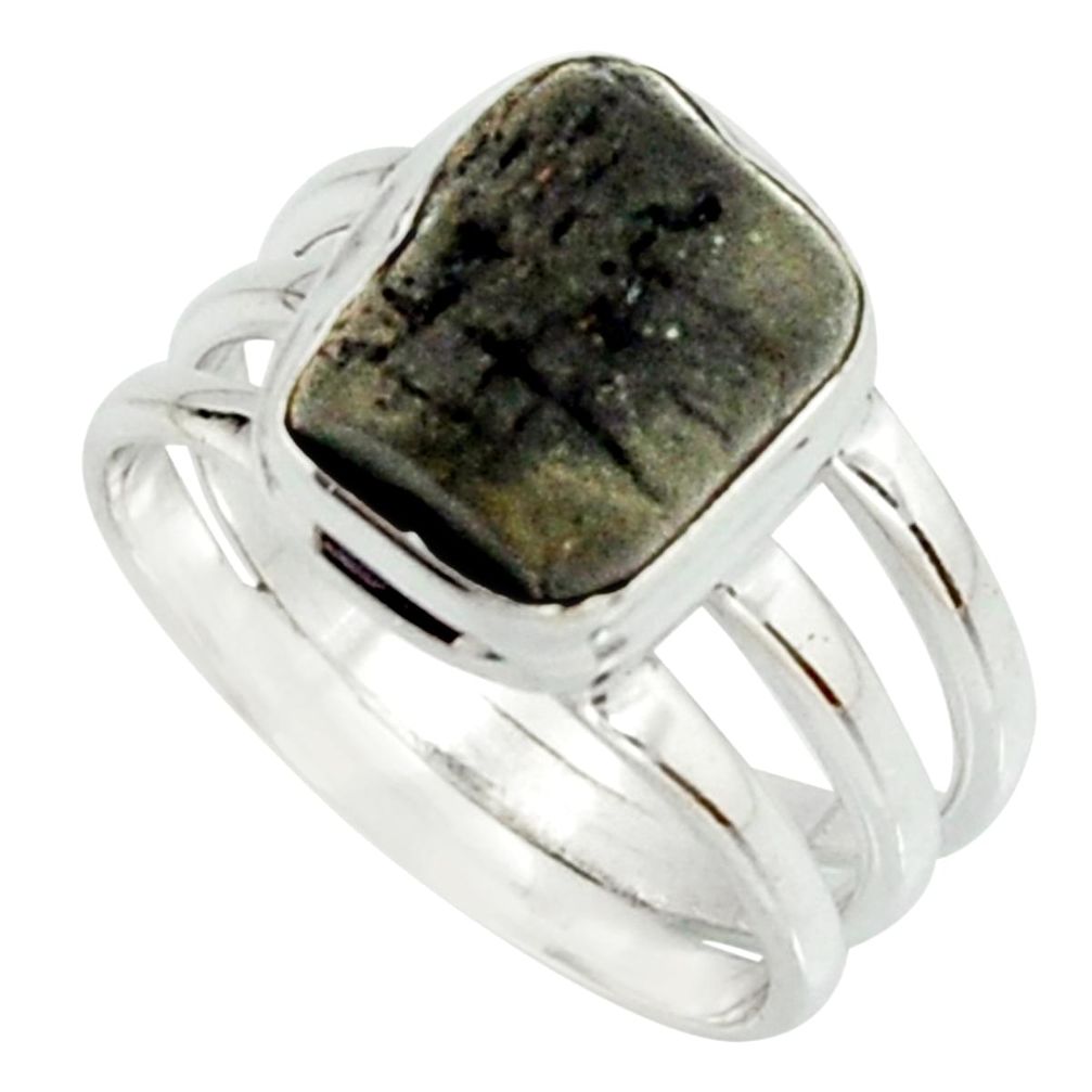 5.71cts natural black tourmaline rough 925 silver solitaire ring size 7.5 r22081