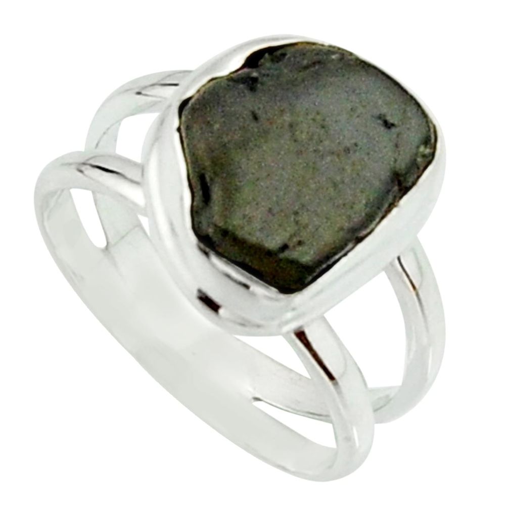 5.08cts natural black tourmaline rough 925 silver solitaire ring size 6.5 r22086