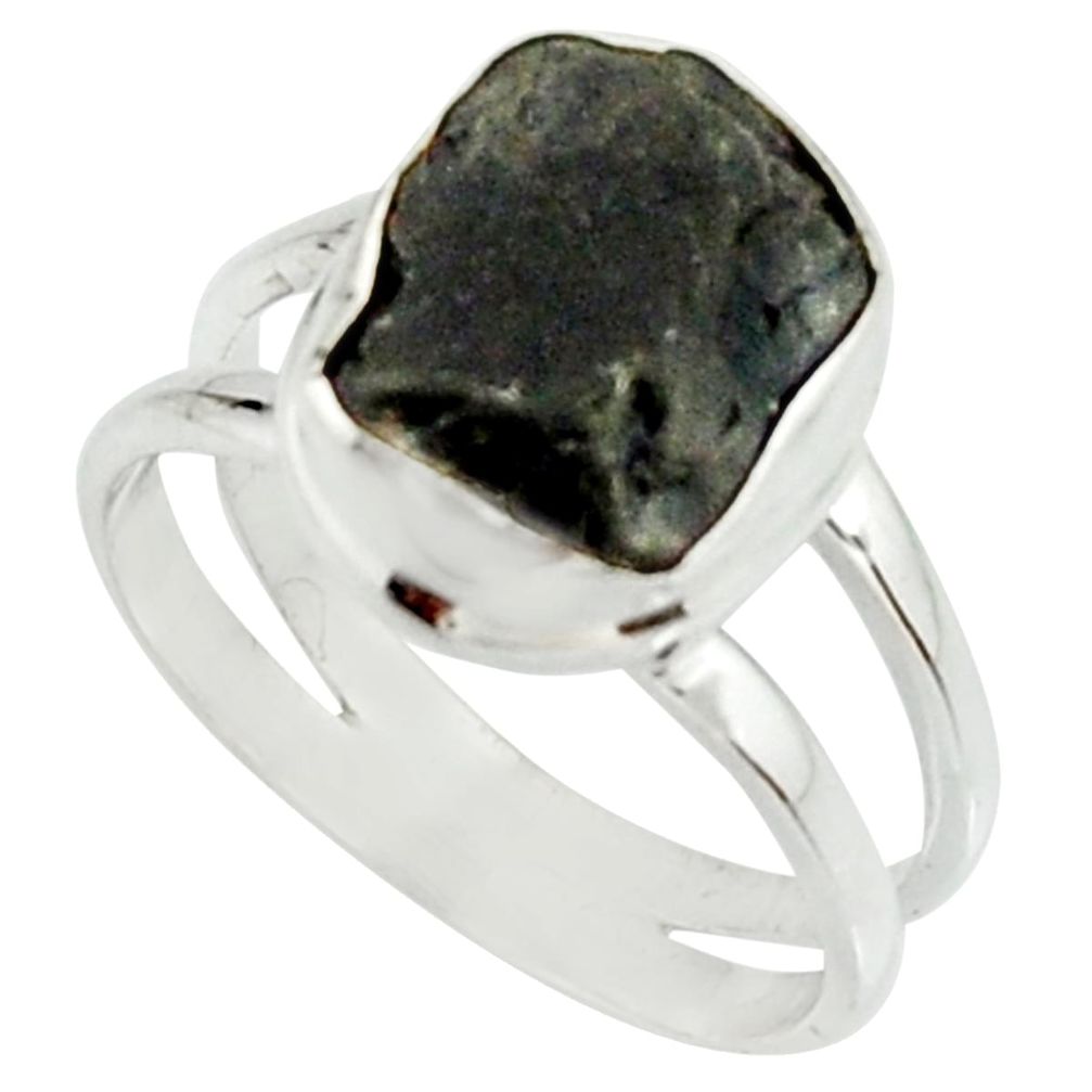 4.93cts natural black tourmaline rough 925 silver solitaire ring size 7.5 r22088