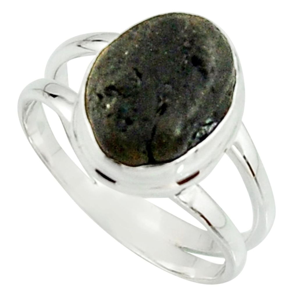 5.53cts natural black tourmaline rough 925 silver solitaire ring size 8.5 r22093