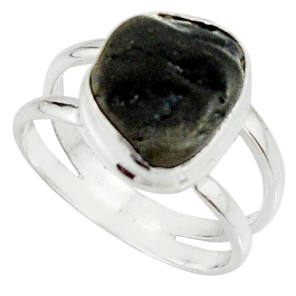 5.87cts natural black tourmaline rough 925 silver solitaire ring size 7.5 r22098