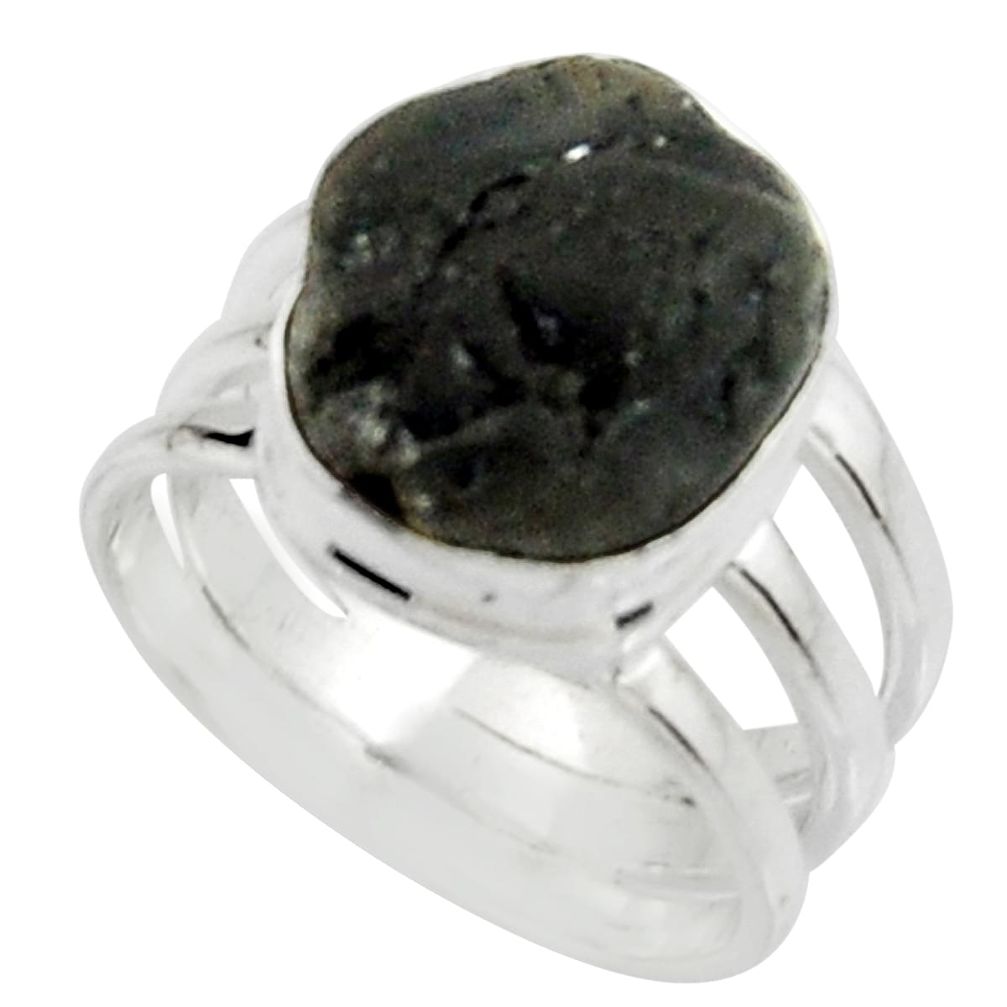 6.57cts natural black tourmaline rough 925 silver solitaire ring size 6.5 r22446