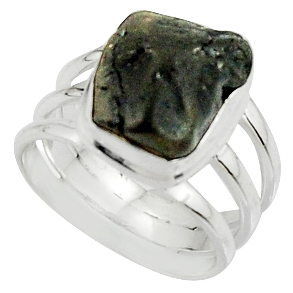 6.08cts natural black tourmaline rough 925 silver solitaire ring size 6.5 r22447