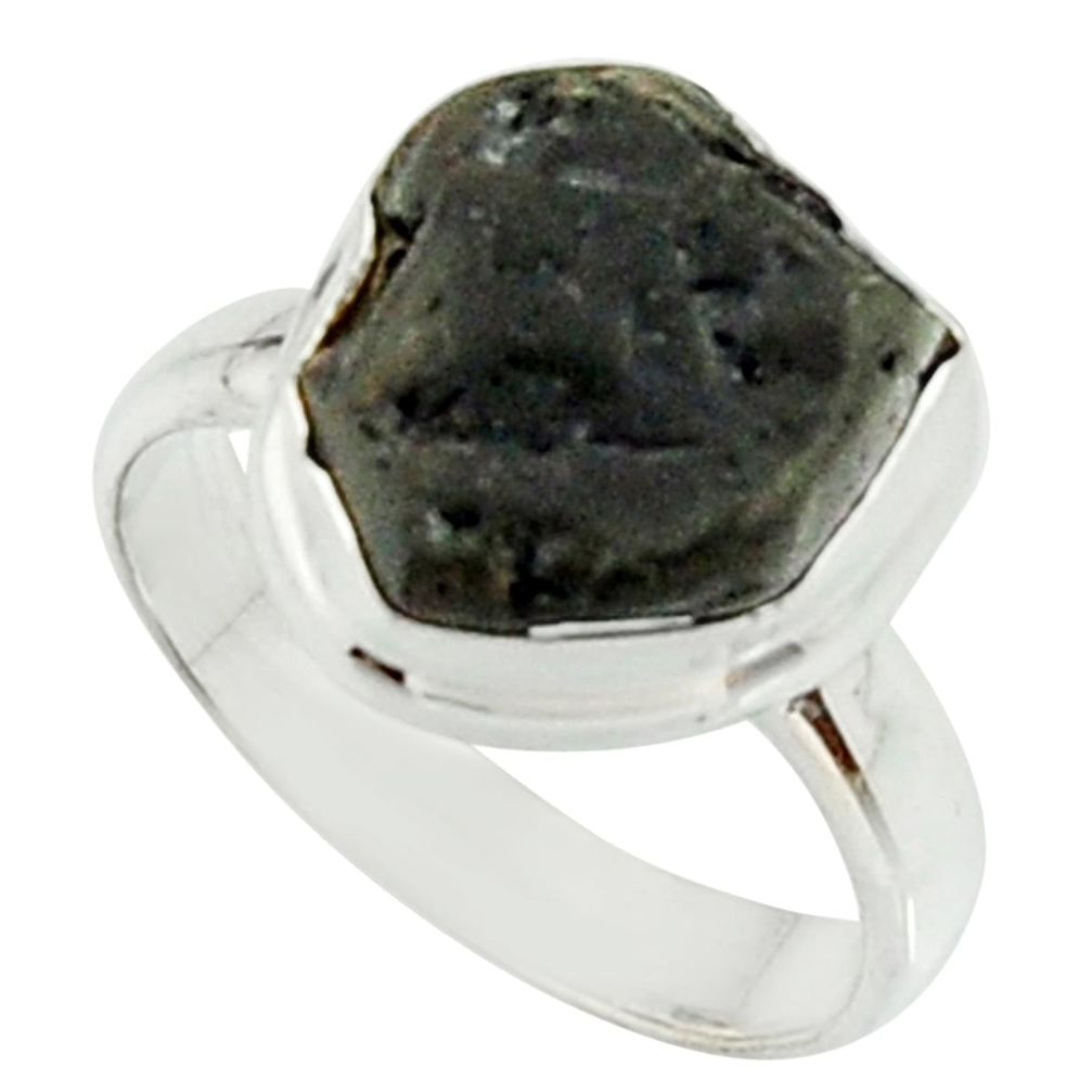 5.09cts natural black tourmaline rough 925 silver solitaire ring size 6 r22091