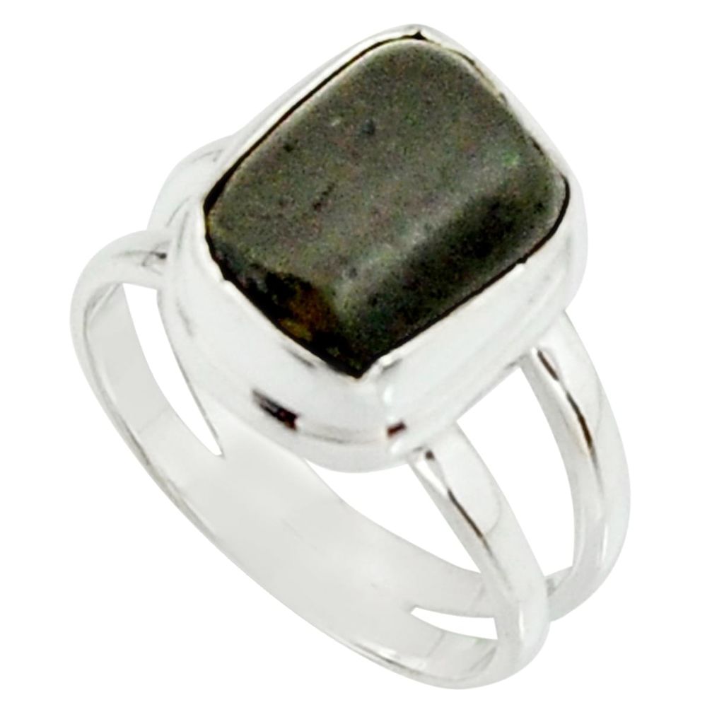 5.27cts natural black tourmaline rough 925 silver solitaire ring size 6 r22096