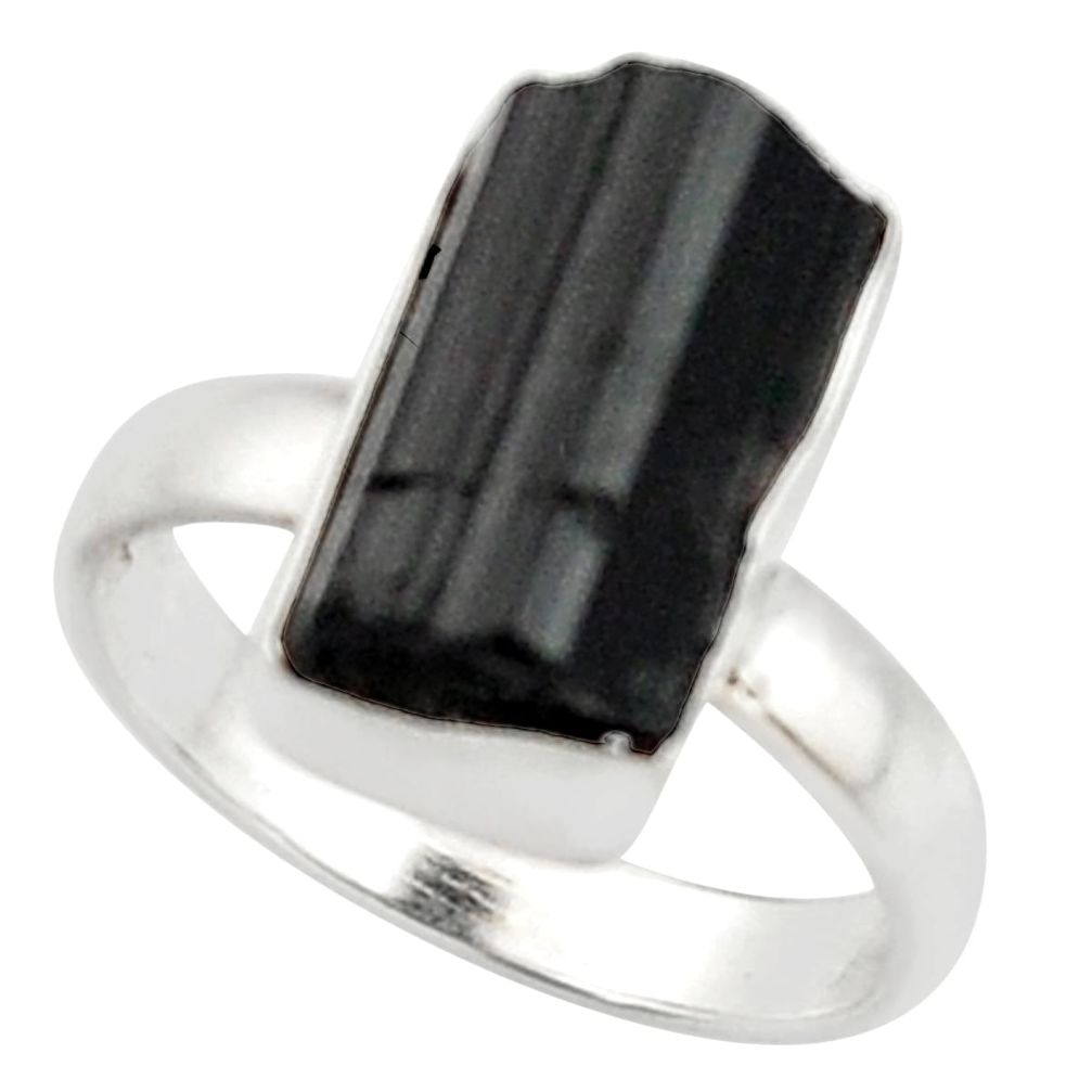 7.60cts natural black tourmaline rough 925 silver solitaire ring size 7 d46510