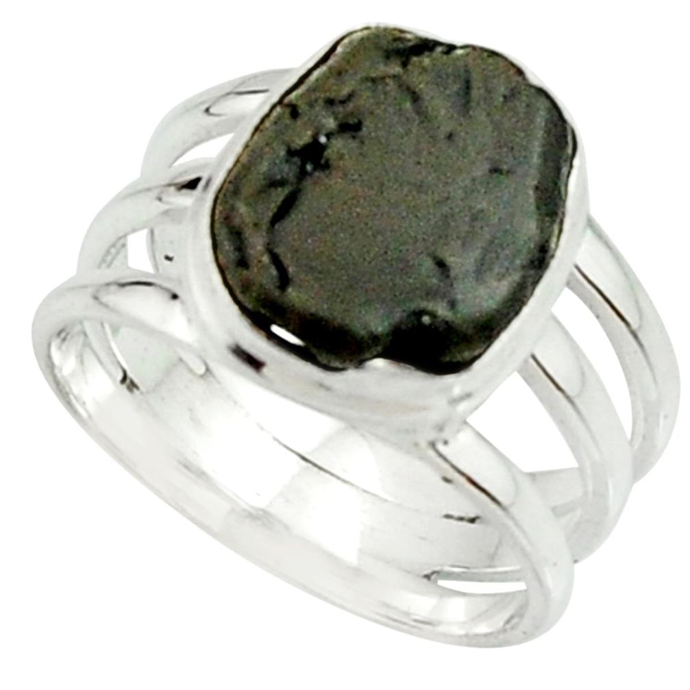 5.97cts natural black tourmaline rough 925 silver solitaire ring size 7 r22100