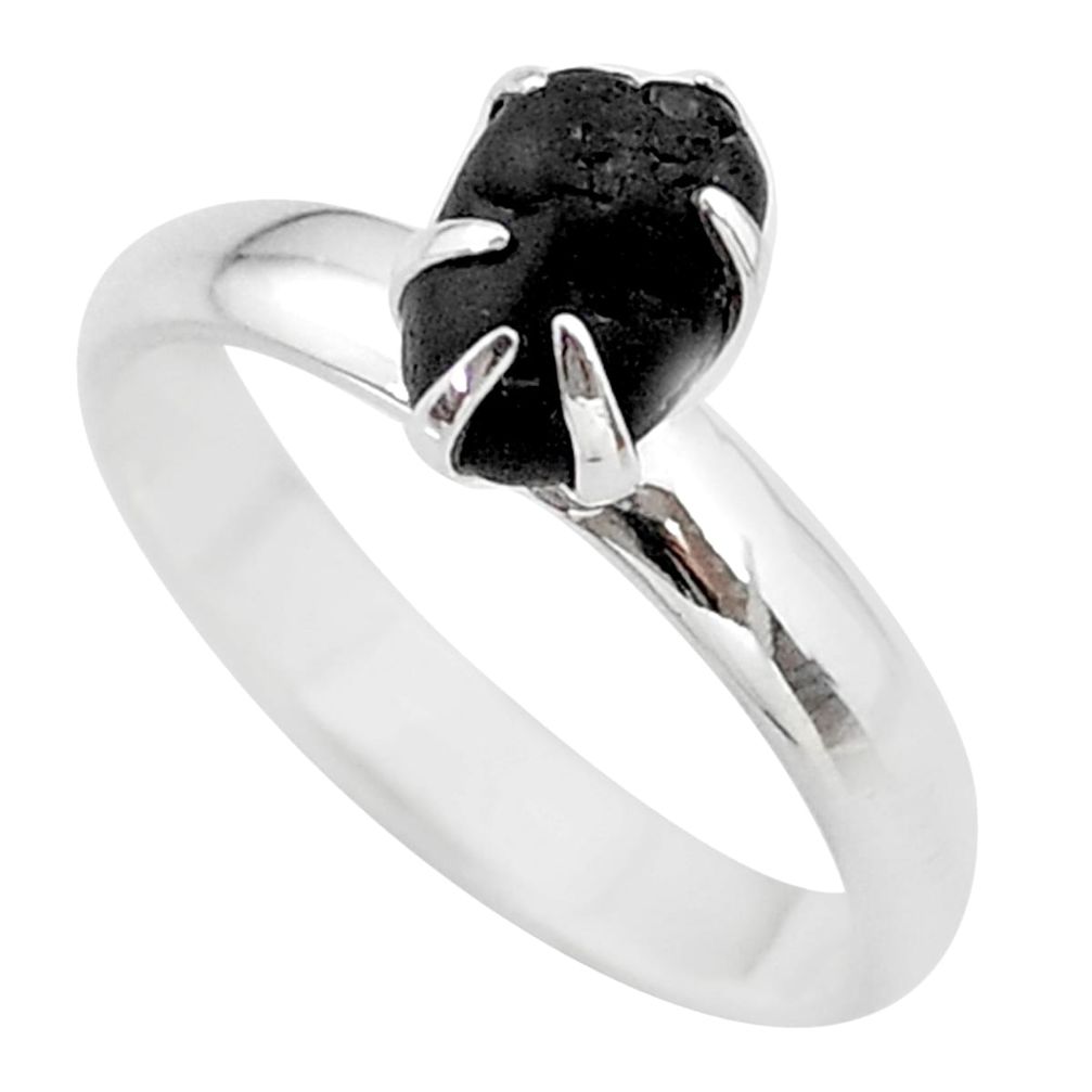 3.50cts natural black tourmaline raw 925 silver solitaire ring size 7 t21200