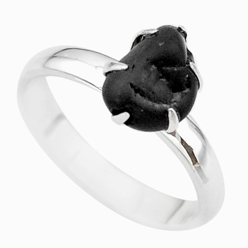 4.29cts natural black tourmaline raw 925 silver solitaire ring size 8 t21194