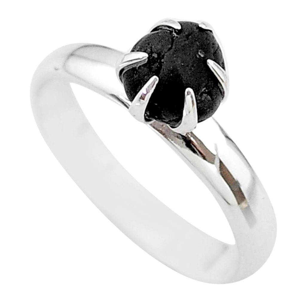 3.67cts natural black tourmaline raw 925 silver solitaire ring size 8 t21196