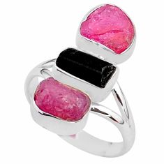 14.90cts natural black tourmaline raw ruby rough 925 silver ring size 9 t37696
