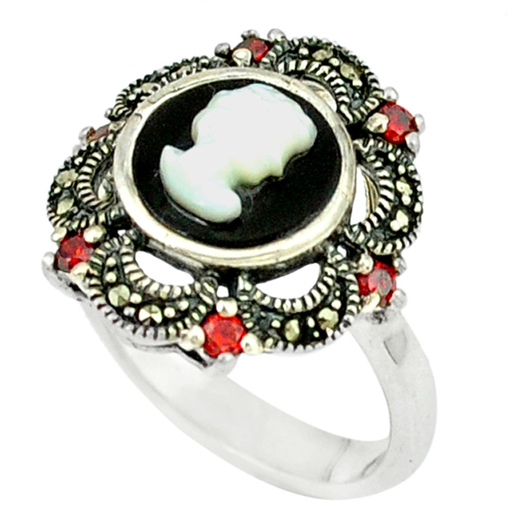 Natural blister pearl onyx 925 sterling silver ring jewelry size 6.5 c18659