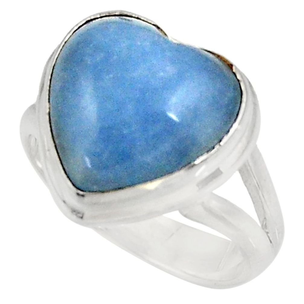 8.54cts natural blue angelite 925 silver solitaire ring jewelry size 6.5 d39073