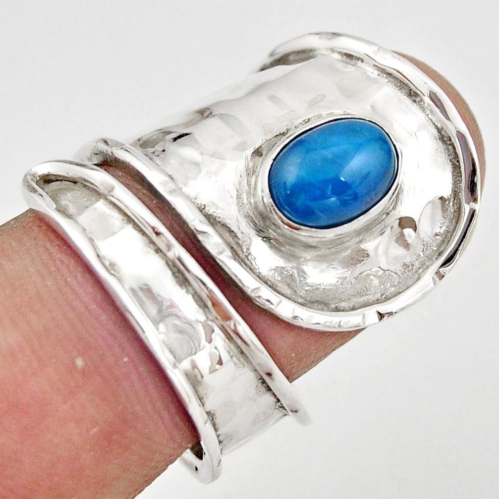 2.11cts natural blue apatite (madagascar) silver adjustable ring size 8 r21222