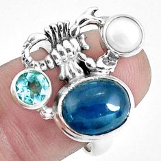 Clearance Sale- 6.54cts natural blue apatite 925 silver scorpion charm ring size 7 p42703