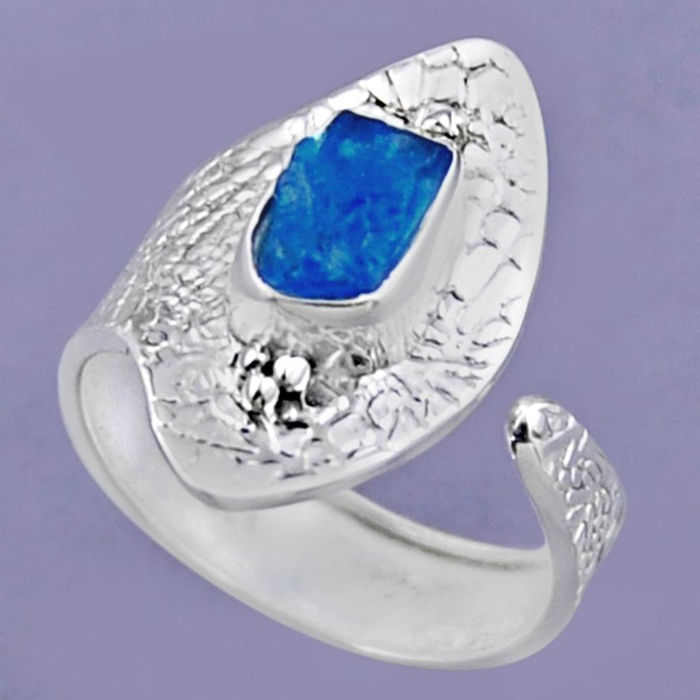 3.17cts natural blue apatite rough 925 silver adjustable ring size 8 r54722